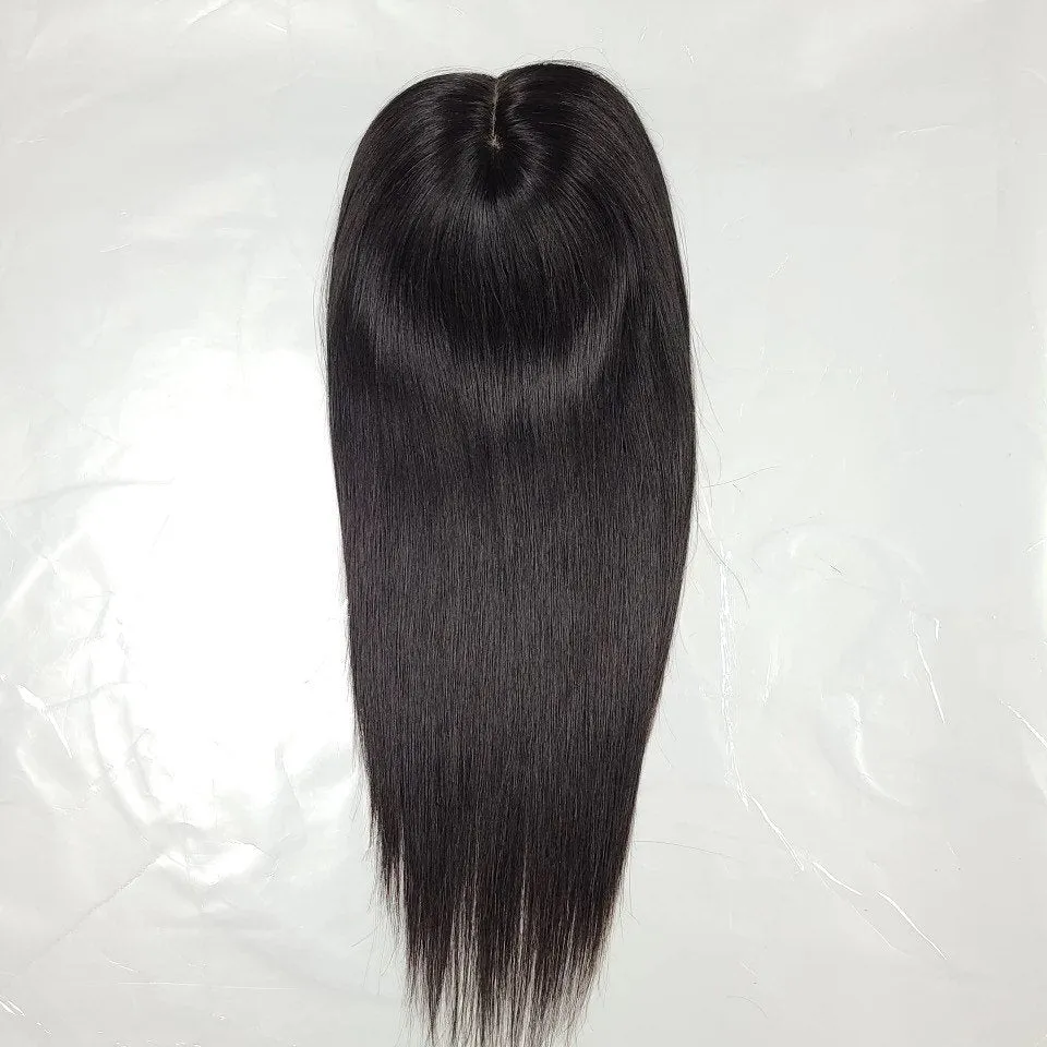 Luxury Silk Base Natural Black Straight Clip In Human Hair Topper Wig For Women 150% Virgin Cuticle Remy Hairpieces Toupee Fake Scalp