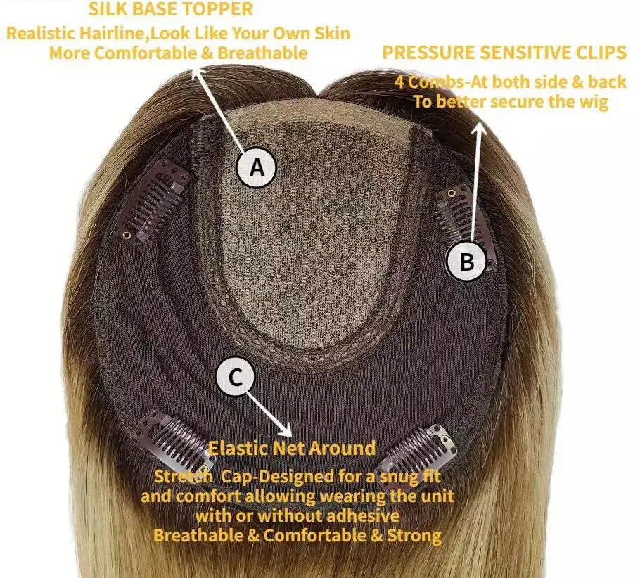 Luxury Silk Base Natural Black Straight Clip In Human Hair Topper Wig For Women 150% Virgin Cuticle Remy Hairpieces Toupee Fake Scalp