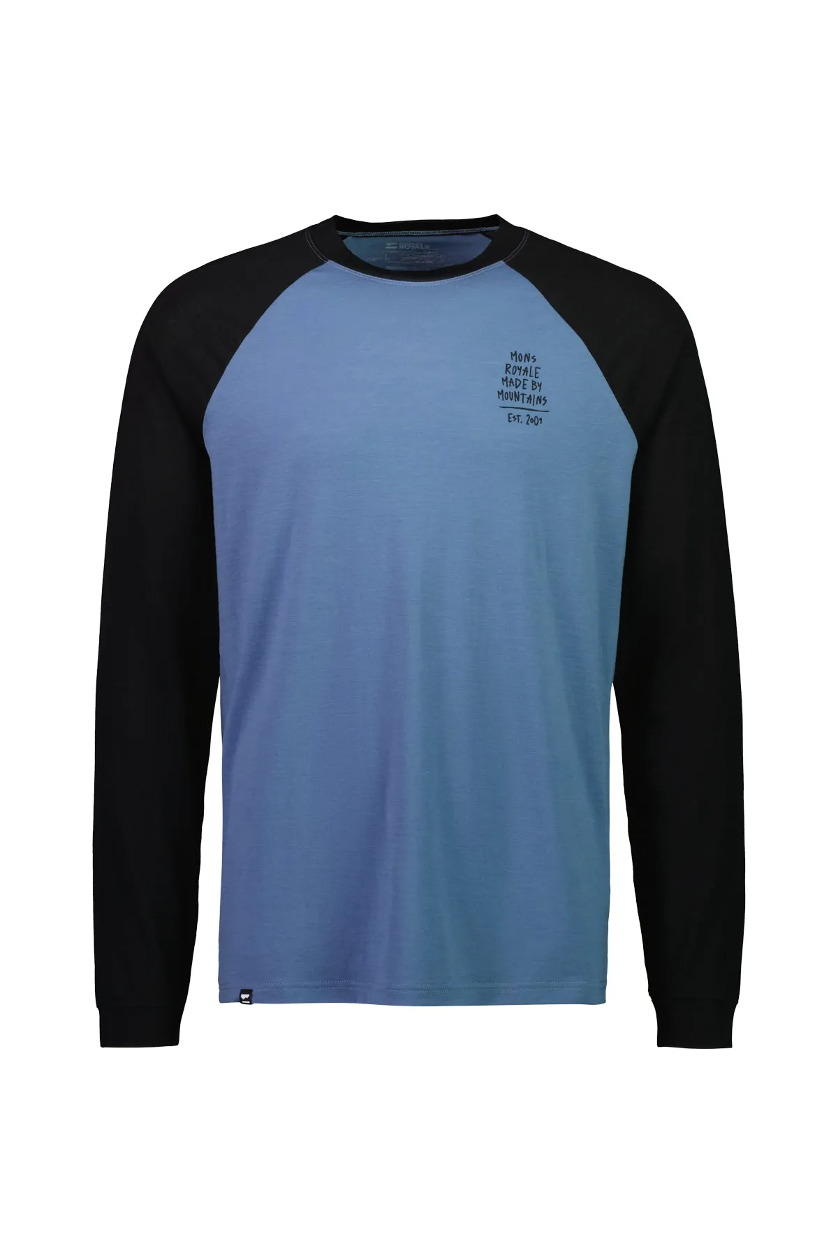 Mons Royale Icon Raglan Merino Long Sleeve Mens Graffiti Blue Slate / Black