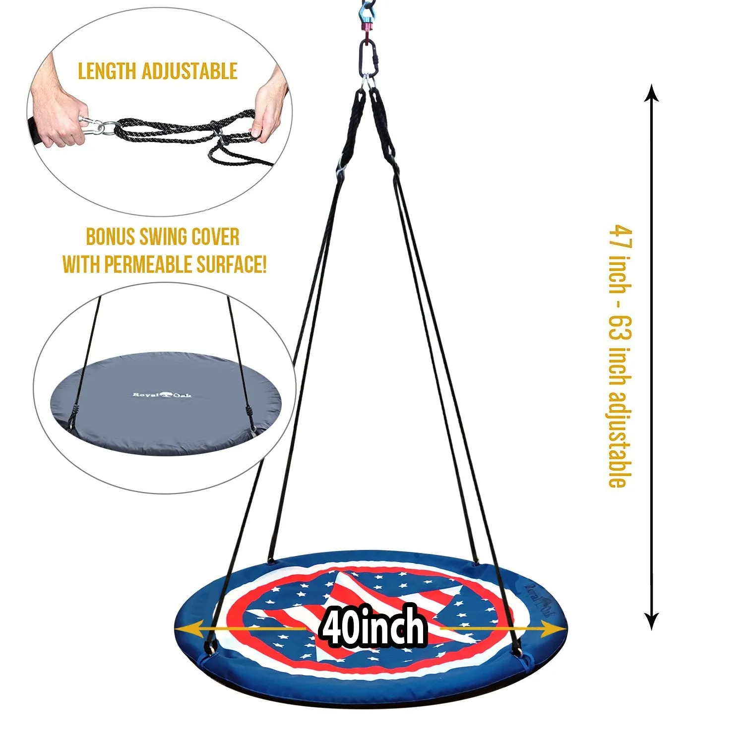 New Release! Giant American Flag Saucer Swing with Bonus Carabiners and Flags