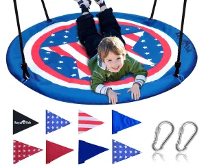 New Release! Giant American Flag Saucer Swing with Bonus Carabiners and Flags