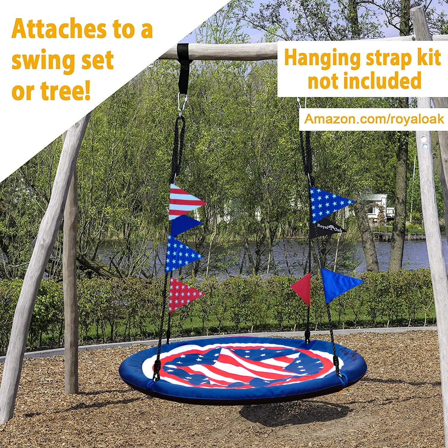 New Release! Giant American Flag Saucer Swing with Bonus Carabiners and Flags