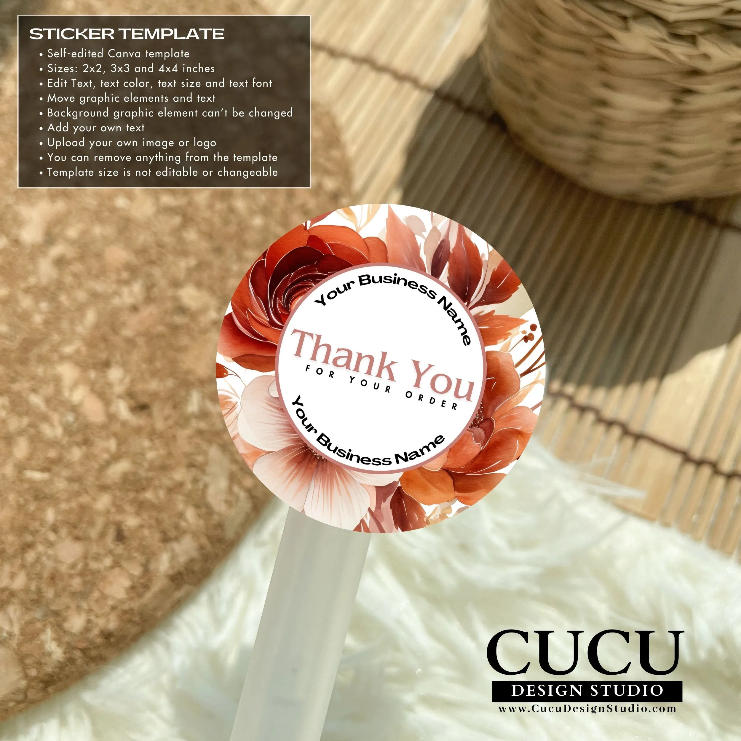 Orange Floral Business Bundle | Price List | Business Card | Thank You Card | Stickers