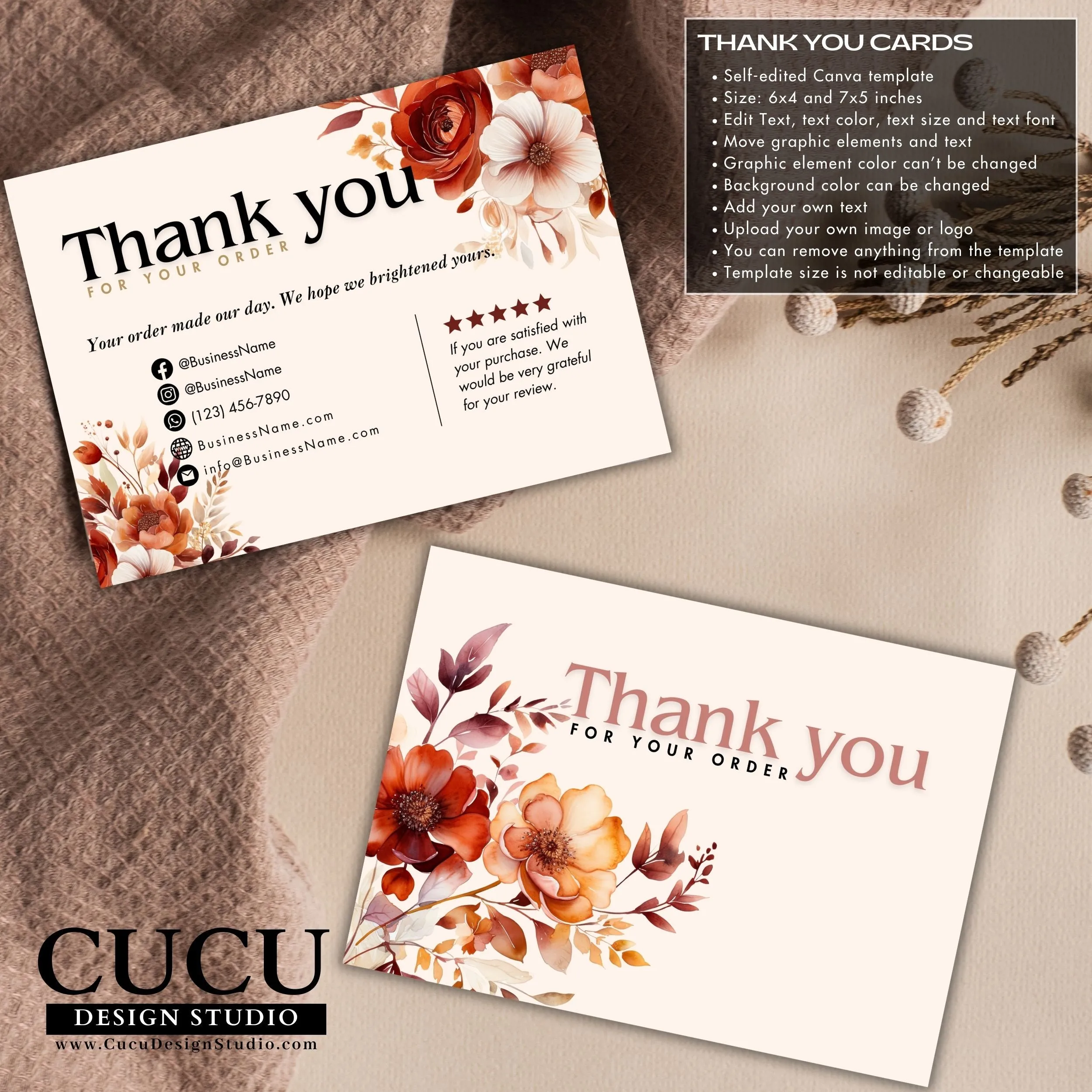 Orange Floral Business Bundle | Price List | Business Card | Thank You Card | Stickers