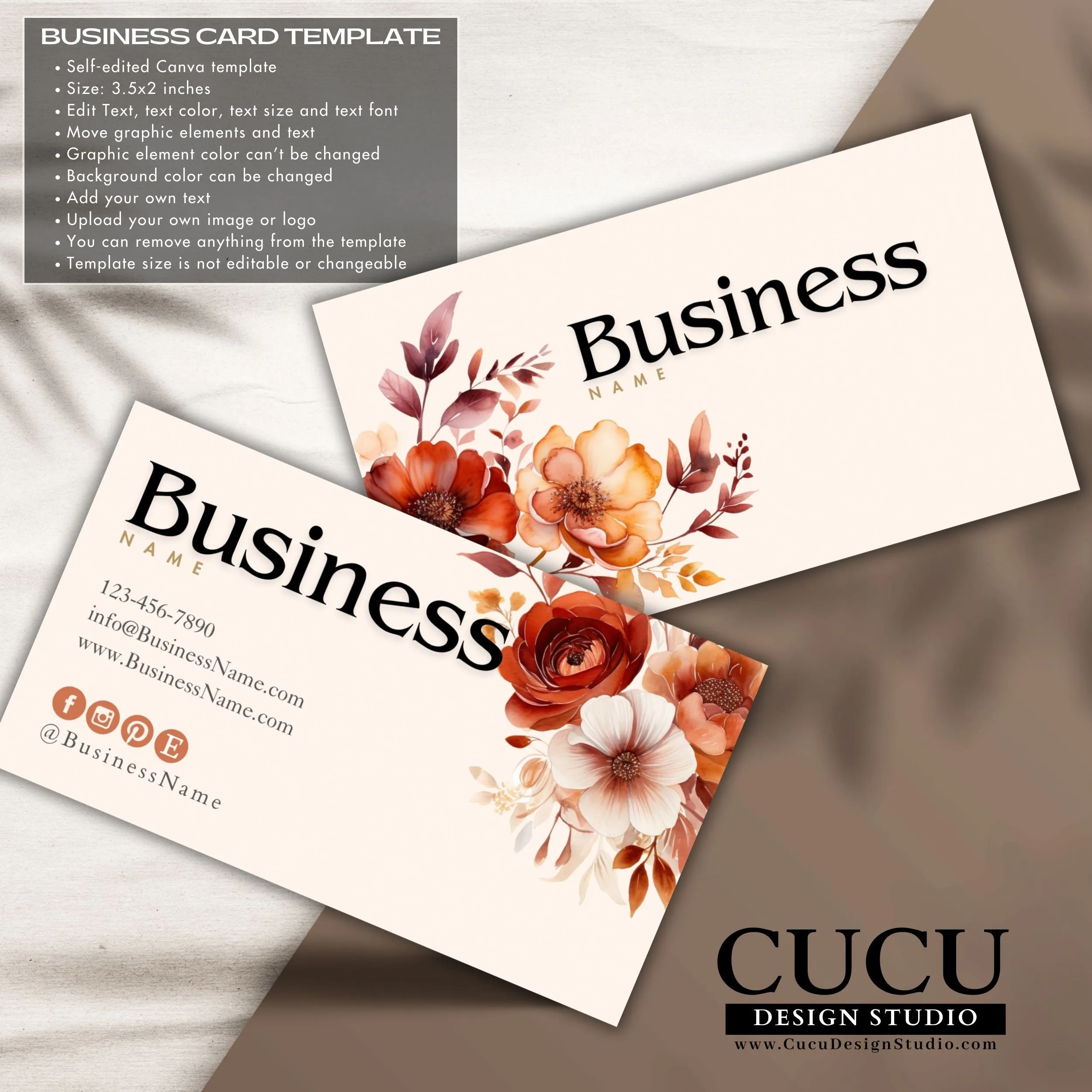 Orange Floral Business Bundle | Price List | Business Card | Thank You Card | Stickers