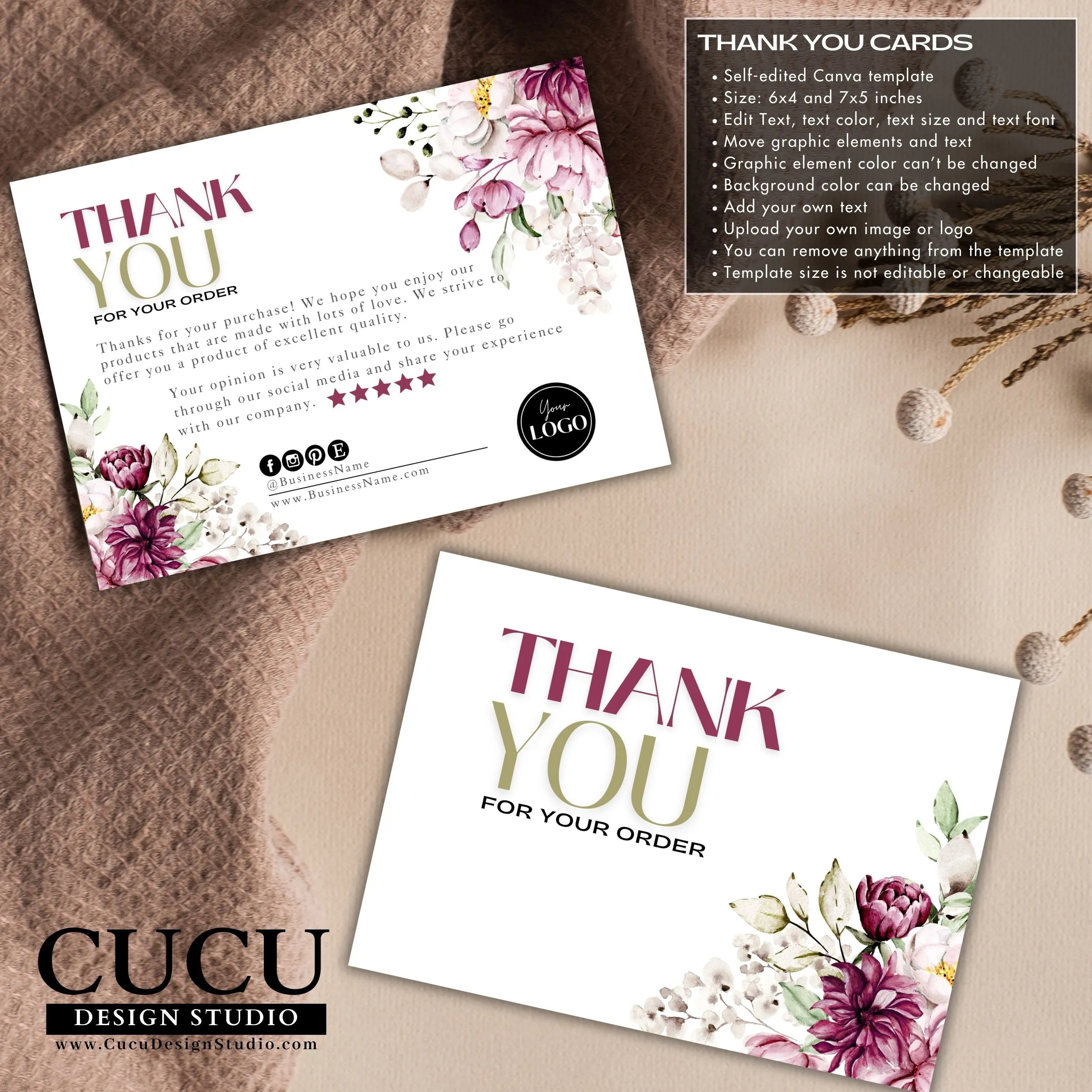 Pink Floral Business Bundle | Price List | Business Card | Thank You Card | Stickers