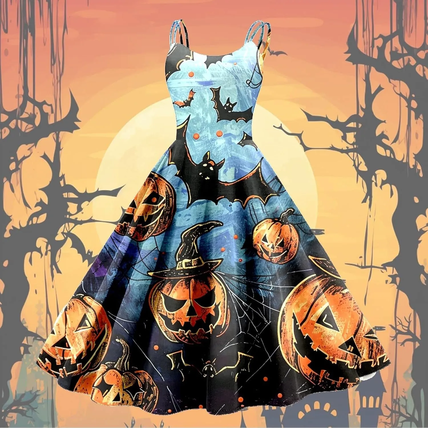 Plus Size Halloween Dress 2024 Sling Bloody Dresses V Neck Spaghetti Strap Flowy Dresses A Line Swing Party Dress