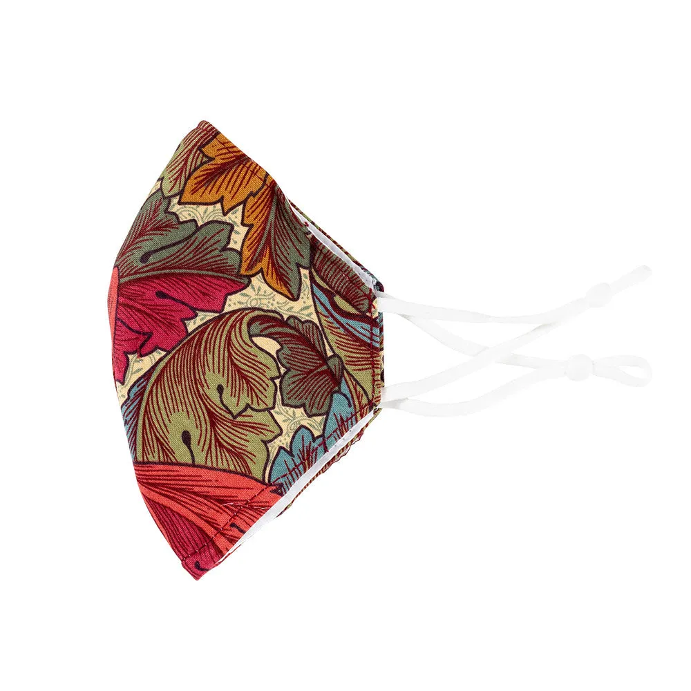 Red & Burgundy Floral Face Mask with Adjustable Elastic Ear Loops