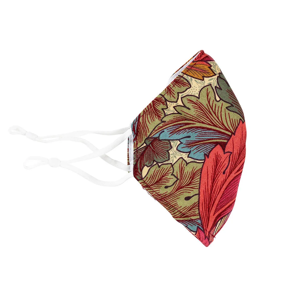 Red & Burgundy Floral Face Mask with Adjustable Elastic Ear Loops