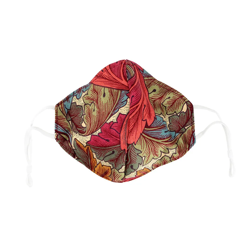 Red & Burgundy Floral Face Mask with Adjustable Elastic Ear Loops