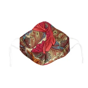 Red & Burgundy Floral Face Mask with Adjustable Elastic Ear Loops