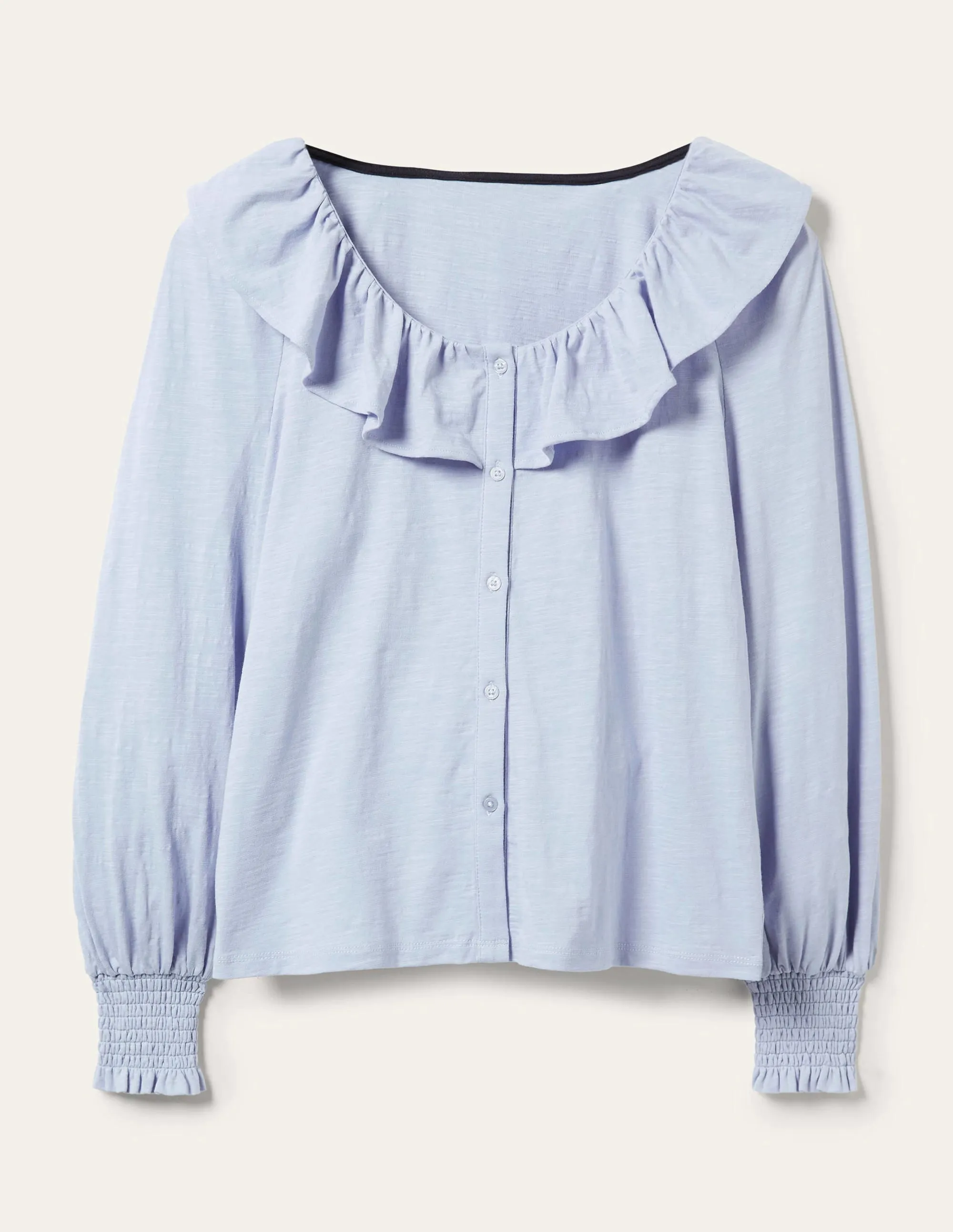 Scoop Frill Neck Jersey Top-Brunnera Blue
