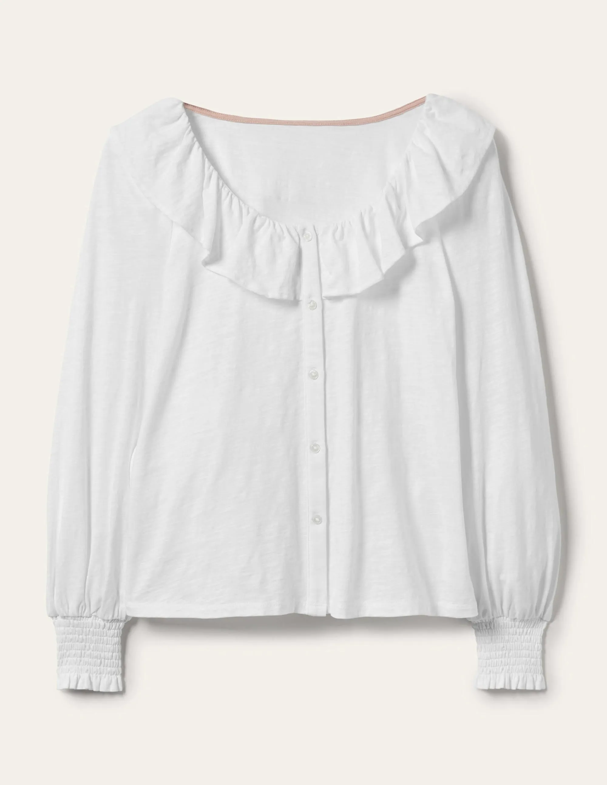Scoop Frill Neck Jersey Top-White