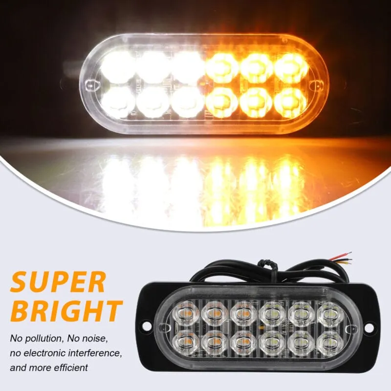 SMAXPro™ 4x 12LED Strobe Light Bars - Amber/White, Warning Hazard, Flashing Beacon