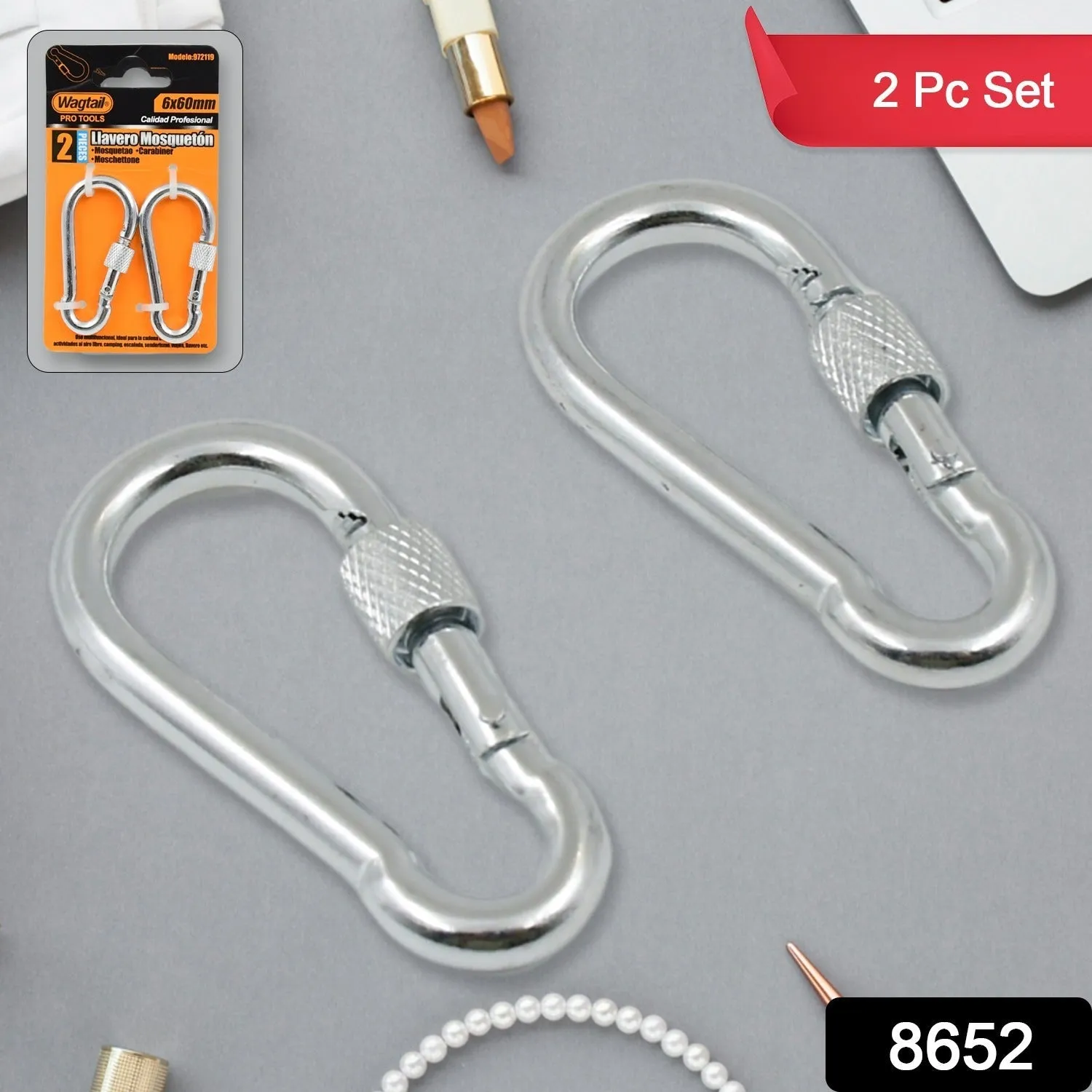 Snap Hook with Screw-Stainless Steel Snap Hook Clip Heavy Duty, Carabiner Clip (660 MM / 2 Pcs Set)