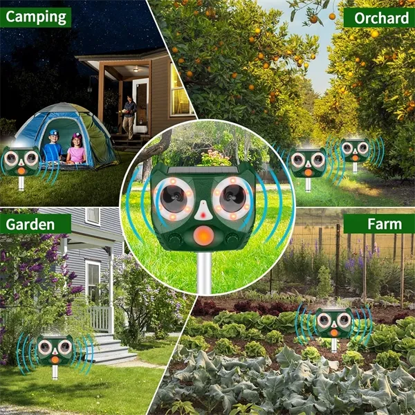 Ultrasonic Animal Repeller Outdoor, Solar Powered Squirrels Repeller Waterproof Deer Repeller for RatsDog, Cat, Squirrels, Bird, Rabbit, Deer, Raccoon Farm Yard Garden