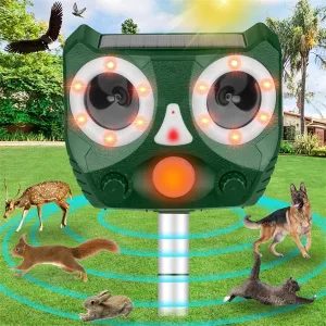 Ultrasonic Animal Repeller Outdoor, Solar Powered Squirrels Repeller Waterproof Deer Repeller for RatsDog, Cat, Squirrels, Bird, Rabbit, Deer, Raccoon Farm Yard Garden