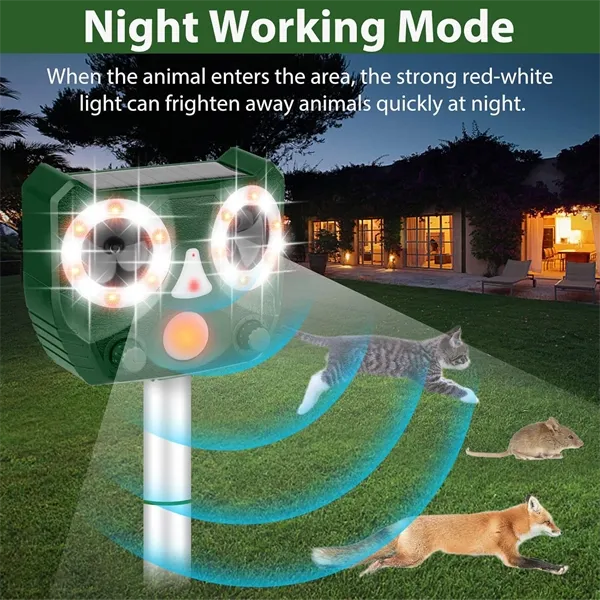 Ultrasonic Animal Repeller Outdoor, Solar Powered Squirrels Repeller Waterproof Deer Repeller for RatsDog, Cat, Squirrels, Bird, Rabbit, Deer, Raccoon Farm Yard Garden