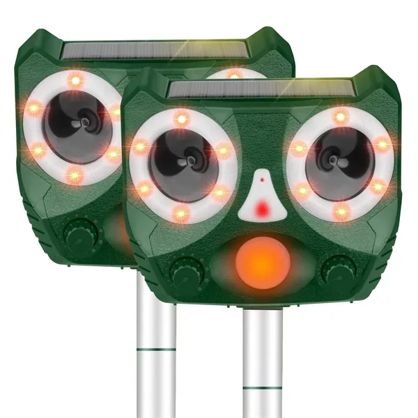 Ultrasonic Animal Repeller Outdoor, Solar Powered Squirrels Repeller Waterproof Deer Repeller for RatsDog, Cat, Squirrels, Bird, Rabbit, Deer, Raccoon Farm Yard Garden
