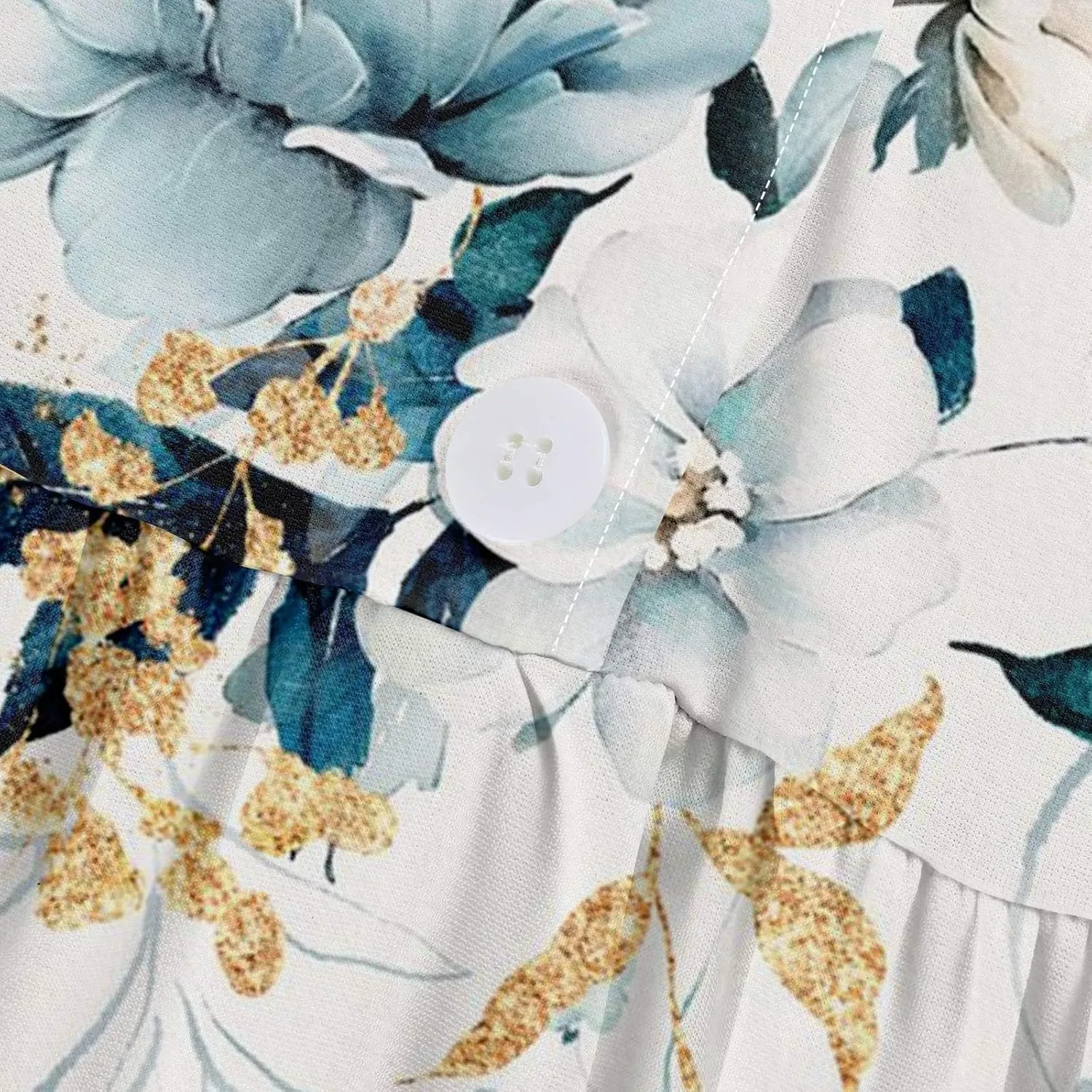 Womens Dresses Lace-Up Lapel Neck Long Dress A-Line Boho Floral Maxi Dress 3/4 Sleeve Button Vacation Dress